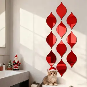 20 piece set, red water droplet mirror wall sticker, detachable Removable 3D acrylic wall sticker, DIY creative decorative sticker with adhesive backing, suitable for decoration in living rooms, bathrooms, bedrooms, and home offices