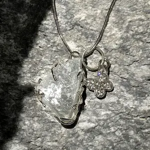 Natural Celestite Crystal Cabochon Pendant Necklace, Heaven Stone Jewelry with Butterfly Charm for Casual Wear
