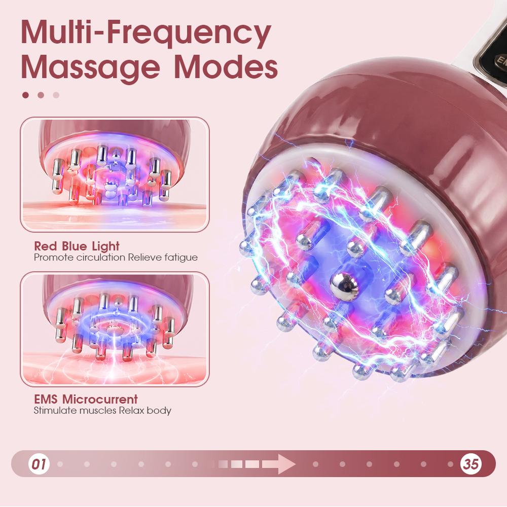 Gradient Pink 3-in-1 Cordless Handheld Massage Device - Electric Meridian Brush, 35-Speed Lymphatic Tool with Red Light, Pulsation, Vibration, USB Rechargeable, Ideal Gift for Parents, Home Care Essential, Cordless Handheld Massage Devices