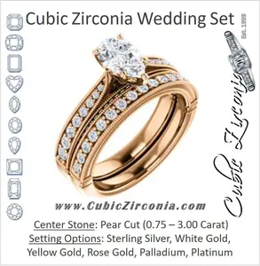 CZ Wedding Set, featuring The Claudia Jeanine engagement ring (Customizable Pear Cut Three Sided Band)