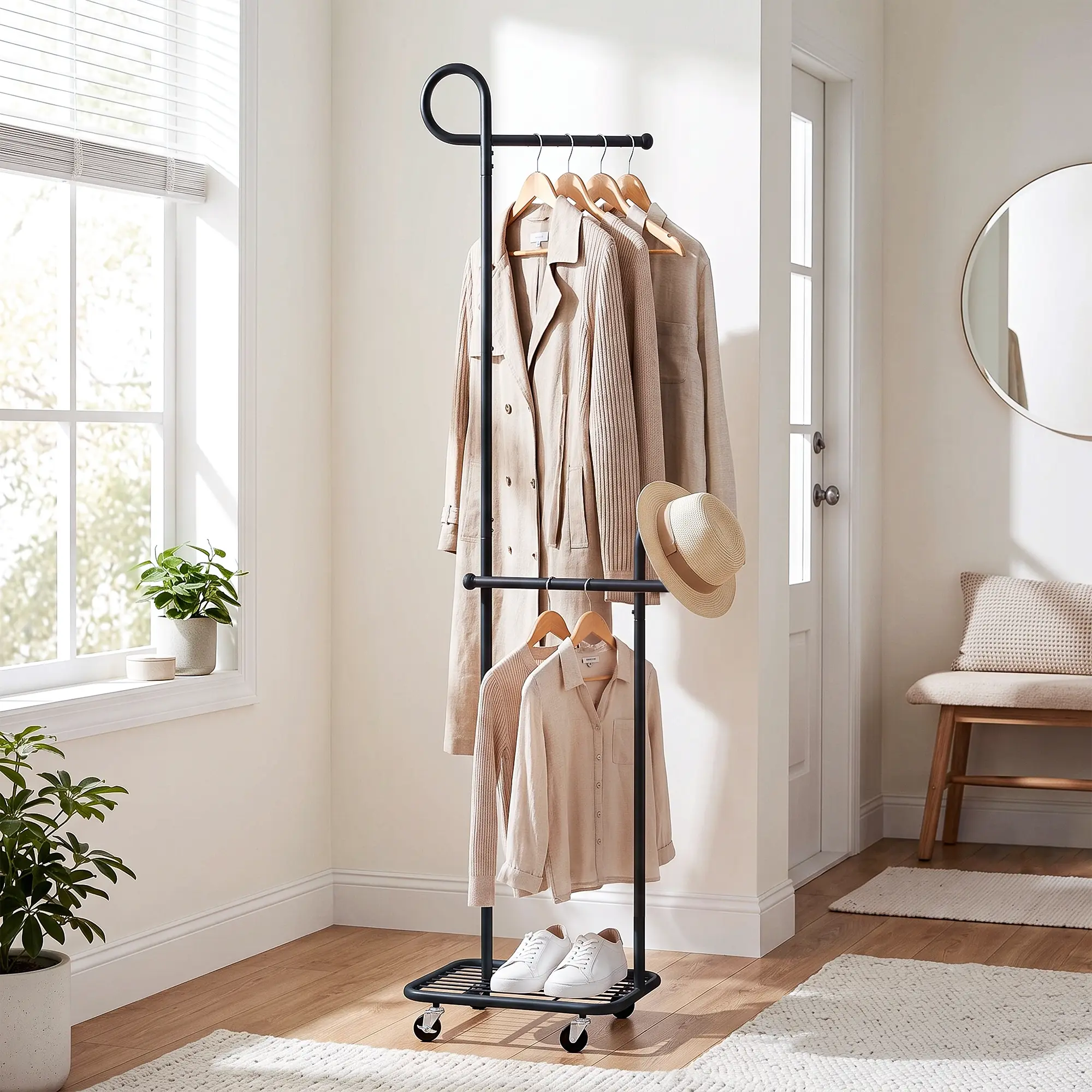 Clothes Rack for Hanging Clothes with Lockable Wheels