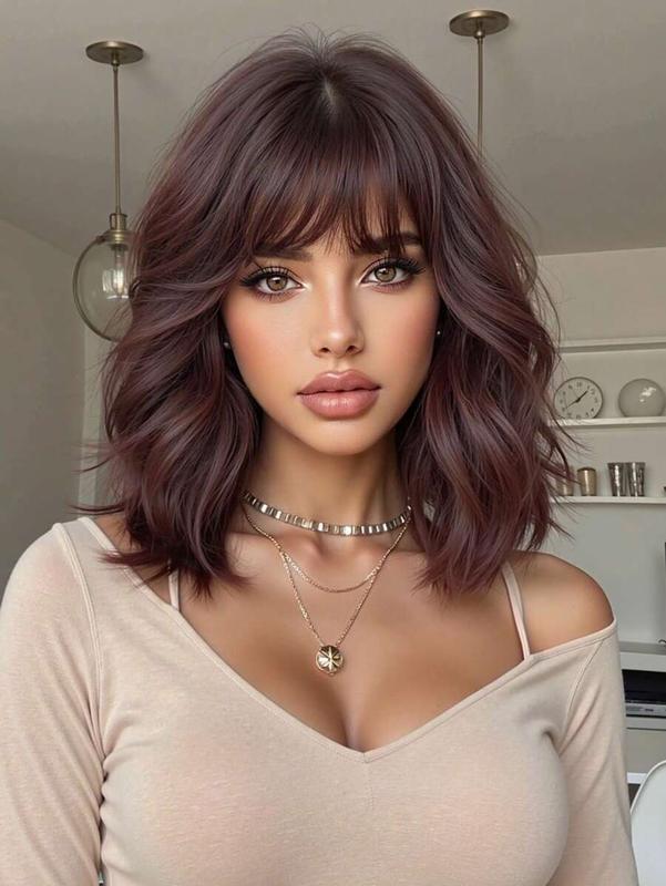 Dark Green Bob Wigs For Wome Curly Wavy Wigs With Bangs Short Heat Resistant Synthetic Wigs For Party Costume Daily Wear Colorful Wigs