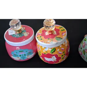 Pichwai Metal Canister Jars - Tin Storage Containers for Wedding Favors, Home Supplies Organization