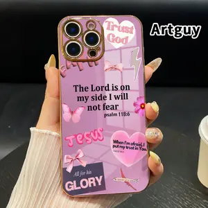 Soft TPU Phone Case for iPhone 17 Air 15 Pro Max 16 14 Plus 13 12 11 Faith Over Fear Psalm Christian Aesthetic Luxury Electroplating TPU Anti-Slip Bumper Shockproof Cover Gift