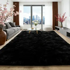 6x9 Area Rug for Living Room:Ultra Soft Fluffy Shag Black Rugs,Large Fuzzy Plush Indoor Non Slip Carpet Washable Rug for Bedroom Kids Nursery Office Dorm Modern Decor