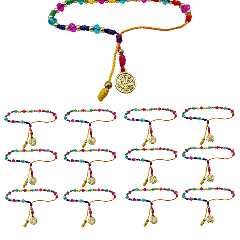 12pcs San Benito Bracelet Sets, Colorful Handmade String, Adjustable Saint Benedict Medal, Catholic Prayer Gifts for Women & Men, Religious Faith Bracelets, Religious Jewelry Gift