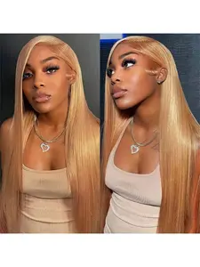 Honey Blonde Straight Wig 13x6 Transparent Lace Frontal Human Hair Wig for Women Pre Plucked 27# Colored Straight Lace Front Wigs Human Hair Glueless Frontal Wig