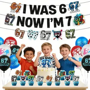 67 Six Seven Party Decorations 67 Meme Themed Banner Balloon Cupcake Cake Topper Birthday Party Supplies Children Favors
