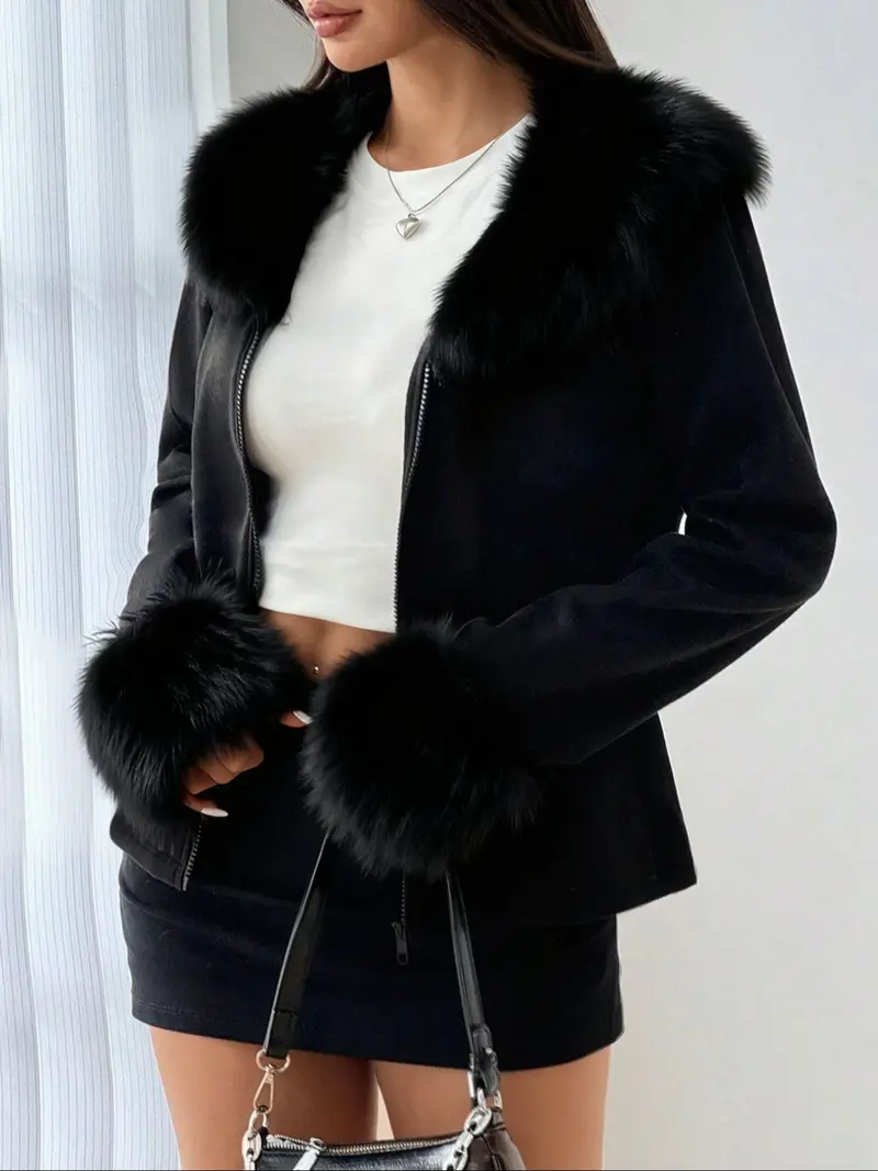 ジャケット・アウター SLY grunge fur mods coat y2k BLK y2k Hand Decorated Y2K Fur Hoodie, Studded Zip up Goth Grunge Jacket