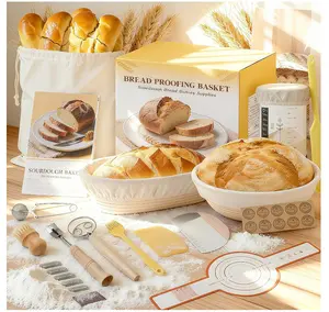 Sourdough Starter Kit, Sourdough Bread Baking Supplies, Round & Oval Banneton Bread Proofing Basket, Bread Sling, Starter Jar, Dough Whisk, Scrapers, Stencils & Bag, Complete Sourdough Kit Gifts