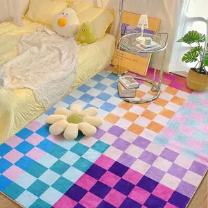 Multicolored Checkerboard Washable Rug 4x6 Ultra Thin Retro Funky Aesthetic Cute Area Rugs for Living Dining Room Bedroom Kitchen Office Entryway Dorm, Colorful Checkered Modern Geometric Carpet