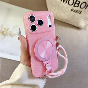 Glitter mobile phone case with full lens protection 360-degree rotating stand with lanyard suitable for iPhone17ProMax 16151413Promax Plus stand mobile phone case military grade anti-fall and shockproof suitable for boys and girls