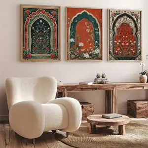 3pcs Modern Floral Arch Art with Wooden Frame, Bedroom Hallway Living Room Decor, Romantic Abstract Plant Wall Hanging