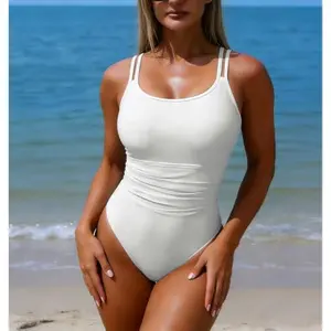 SwimWeek Women Sexy One Piece Swimsuit Cheeky Thong Ruched Bathing Suit Tummy Control High Cut Crisscross Swim Suits
