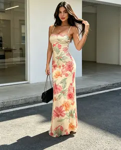 MG1 Elegance Redefined: Printed Spaghetti Strap Long Dress for Evening & Party Wear Light Light