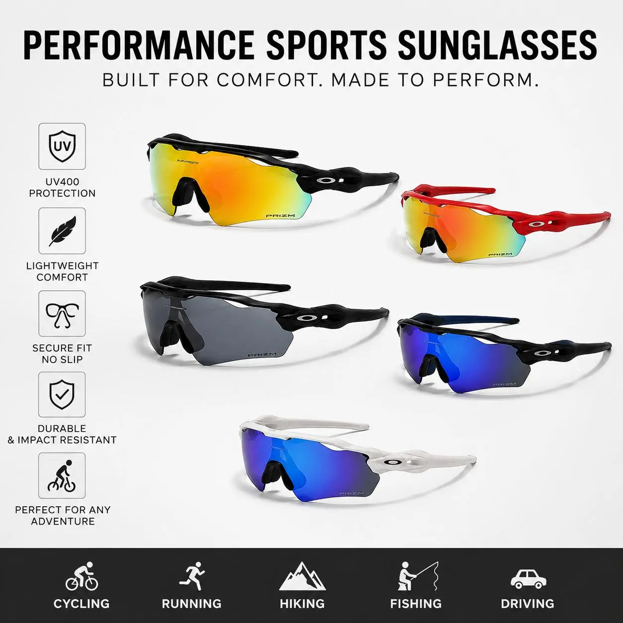 Wraparound UV400 Sports Sunglasses - Mobile Device Users' Outdoor Cycling, Driving Eyewear
