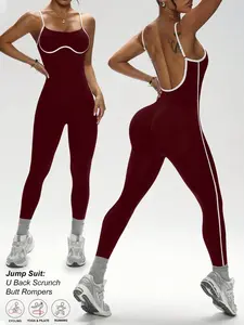 Women's Sportswear Jumpsuit with Padded Bra, Adjustable Straps, Elastic Knit Long Pants, Ideal for Running, Fitness, Daily Wear, Yoga Workout Jumpsuits