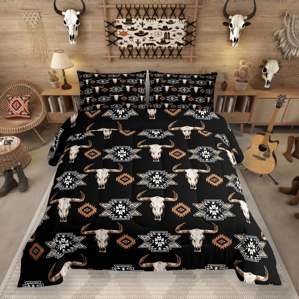 Feelyou Queen Bed Microfibre Comforter Set - All Seasons, Soft Breathable Bohemian Southwest Bedding with Abstract Geometric Print, Travel-Friendly Western Decor for Modern Bedrooms, Multi-Size Machine Washable Linens; Set Includes Core Bedding Pieces