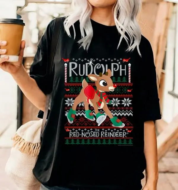 Cute Rudolph Christmas Shirt, Vintage The Red Nosed Reindeer Tee Shirt, Christmas Party T-Shirt, Cute Film Characters Shirt, Xmas Gift For Friends