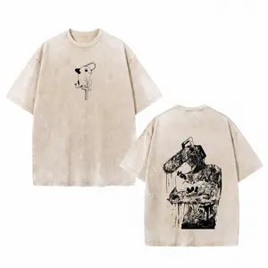 Trendy anime Chainsaw Man Pochita vintage washed T-shirt, retro distressed short-sleeve shirt, official anime print, soft 100% cotton, breathable and durable, perfect for streetwear, casual outings, cosplay, and anime fans, limited edition collectible