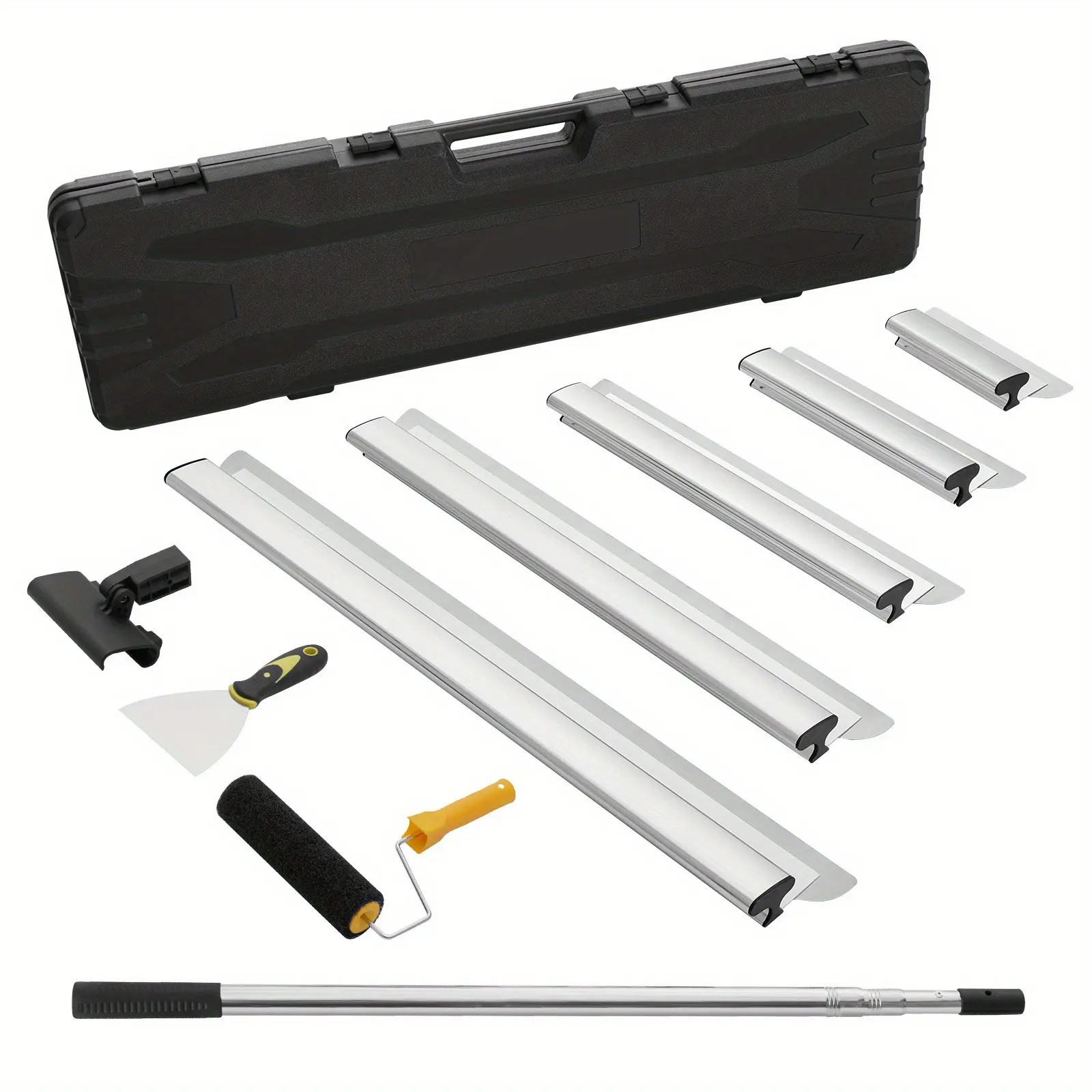 Drywall Skimming Blade Set, 7/10/14/16/24 in Skimming Blades + 34 - 81.6 in Extension Handle Pole, Stainless Steel Knife Professional Skim Coat Tools, for Gyprock/WallBoard/Plasterboard