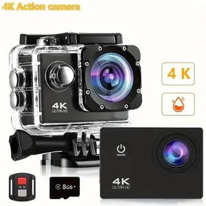 Action Camera, 4K HD Waterproof Wireless Remote Control Action Camera with 8G Card, Outdoor Sports Camera for Mountain Racing, Extreme Sliding, Underwater Diving