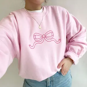 Cute Outline Bow Embroidered Gemma Sweatshirt, Dainty Bow Shirt, Embroidered Ribbon Hoodie, Trendy Bow, Gift for Her