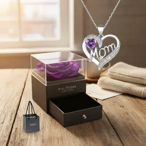 Heart Shaped Pendant Necklace with Rose Gift Box - Elegant Women's Jewelry for Mother's Day Birthday Gift, Fashionable Party Wear Daily Decor Trendy All-match Exquisite Rose Gold Silver Chain Accessory