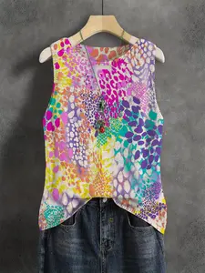 Elegant Leopard Print Round Neck Sweater Vest for Women, Casual Sleeveless Knit Top, Breathable and Comfortable, Spring Summer Fall Fashion