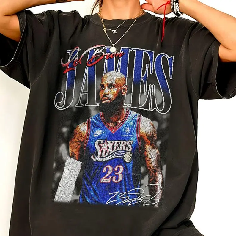 [Sale Up To 50%] Men's Casual Pure Cotton Vintage T-Shirt, Unisex LeBron James Moire Print Basketball Top