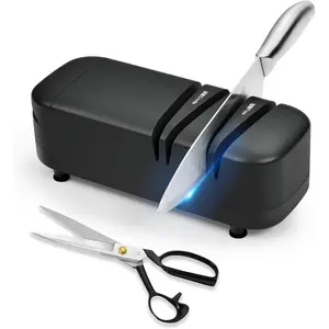 Knife Sharpener Tool, Knife Sharpener for Home, 2-Stages Scissors Quick Sharpening & Polishing for, Black