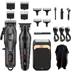 Hiena Professional Haircut Set, LED Display Razor, Beard Trimmer, Cordless Shaver Kit with Limited Comb, Charging Cable, Brush