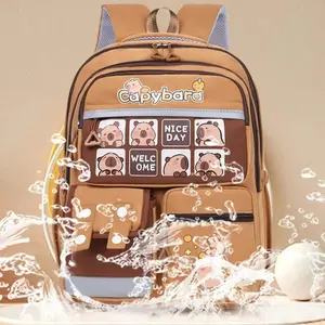 Large Capacity Capybara Backpack Adjustable Strap Nylon Cute Animal Bookbag Multi Pocket Korean Style Student School Bag