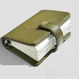 Olive Faux Pocket Notebook, Mini Diary with Elastic Closure & Buckle, Pen Loop Design, Travel Journal, Portable, Stationery Office Supplies