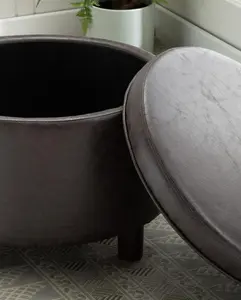 Large Round Storage Ottoman with Lift Off Lid