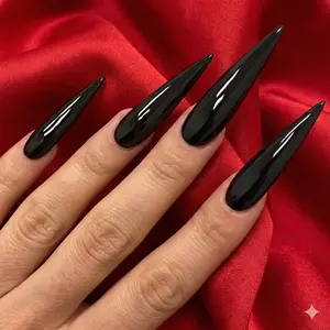 Daily Muse Beauty| 24 Pcs Extra Long Glossy Black Stiletto Press on Nails| No Measure Full Set| Baddie Aesthetic Salon Quality Fake Nails