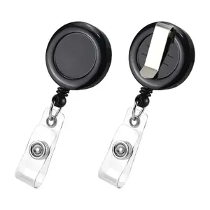 Retractable ID Name Badge Holder Reels with Swivel Alligator Clip - Black, 2 Pack