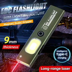Super Bright Magnetic Work Light, Rechargeable LED Flashlight with Red Laser & UV Light, Long Lasting Portable Torch for Outdoor, Repairing, Emergency Use