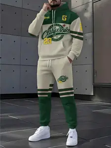 Men's 3D Printed Fashion Casual Trendy Hoodie Set, Tracksuit Sweat Suits, Long Sleeve Fitted Sporty Style, All over Print Outdoor Wear, Fall & Winter, Athletic Tracksuit Set