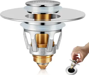 Universal 2-in-1 Bathroom Sink Stopper, Pop-Up Sink Drain Strainer with Anti-Clogging Filter Basket, Sink Plug for 1.06"-1.65" Basin Drain Holes