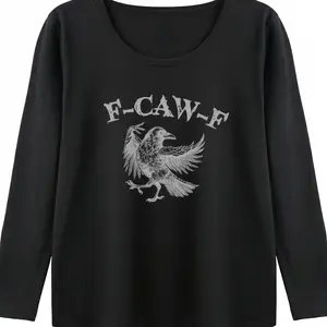 Funny Bird Meme Graphic Tee Women F-CAW-F Raven Dark Humor Sarcastic Retro Distressed Print Edgy Gothic Relaxed Fit Comfy Top Bird Lover Gift