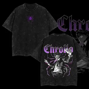 "Chrollo" HxH Vintage Unisex Oversize Anime Manga Acid Washed Heavyweight Cotton T-shirt, graphic tee,anime merch fan, outfits men Daily Wear