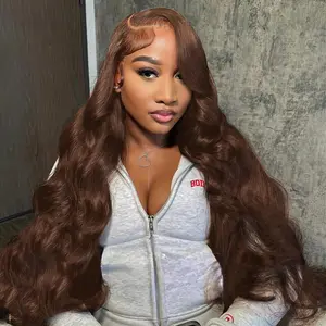 Bling Hair 13x6 Transparent Lace Frontal Real Hair Wigs #4 Chocolate Brown Brazilian Body Wave Human Hair Wigs Transparent Lace Wigs For Women