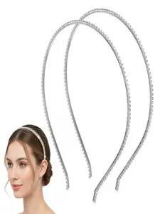 2 Pcs Women's Rhinestone Headbands, Silver Color Sparkling Crystal Hair Bands, Elegant Fashion Metal Hair Accessories, Perfect for Weddings and Parties