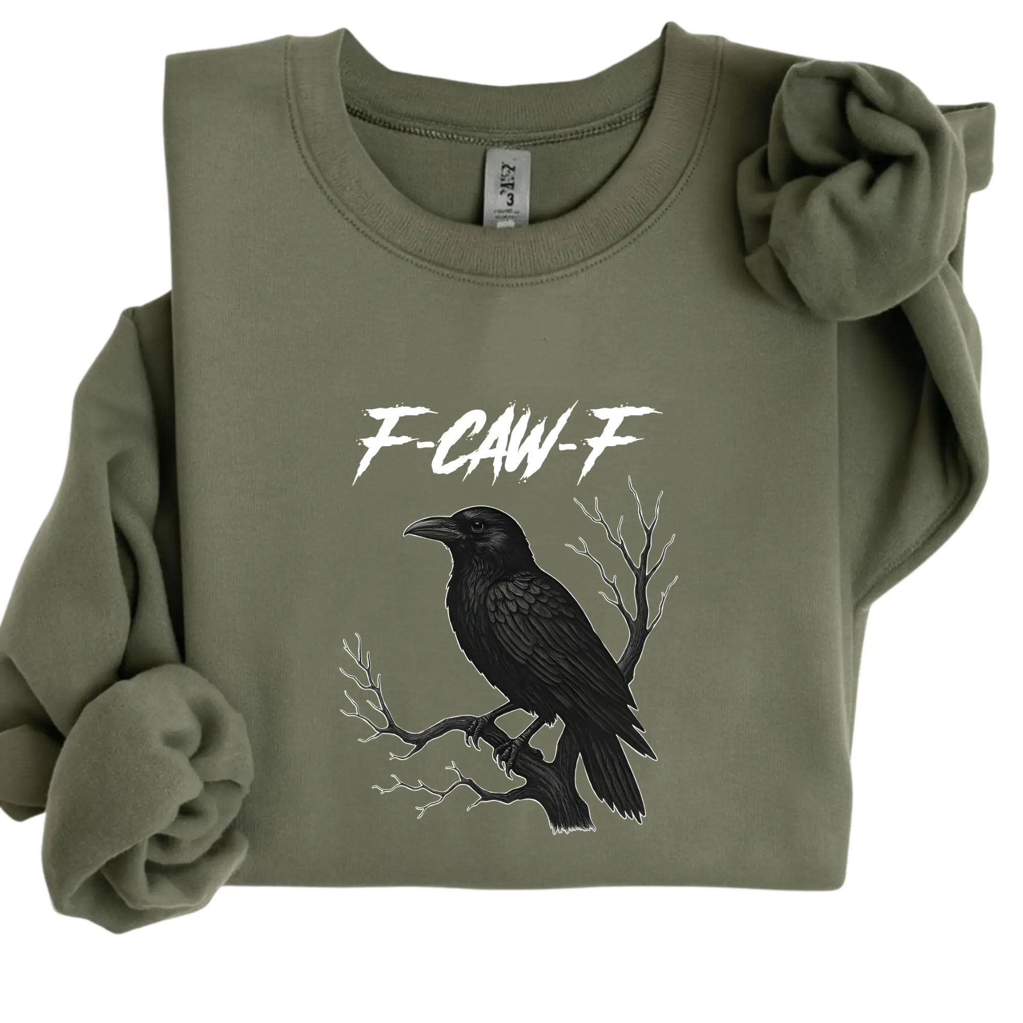 F-CAW-F Raven Halloween Sweatshirt – Funny Gothic Bird Graphic Crewneck, Spooky Fall Unisex Cotton Pullover