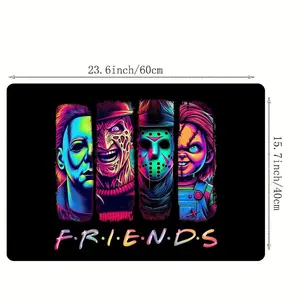 Spooky Season Horror Friends Doormat, Slasher Icons Welcome Mat, Funny Halloween Decor, Non-Slip Indoor Outdoor Use, New  Gift livingroom bedroom nursery  decor holiday bathroom home tatami absorbent bath house bed comfortable floor flat lay kitchen