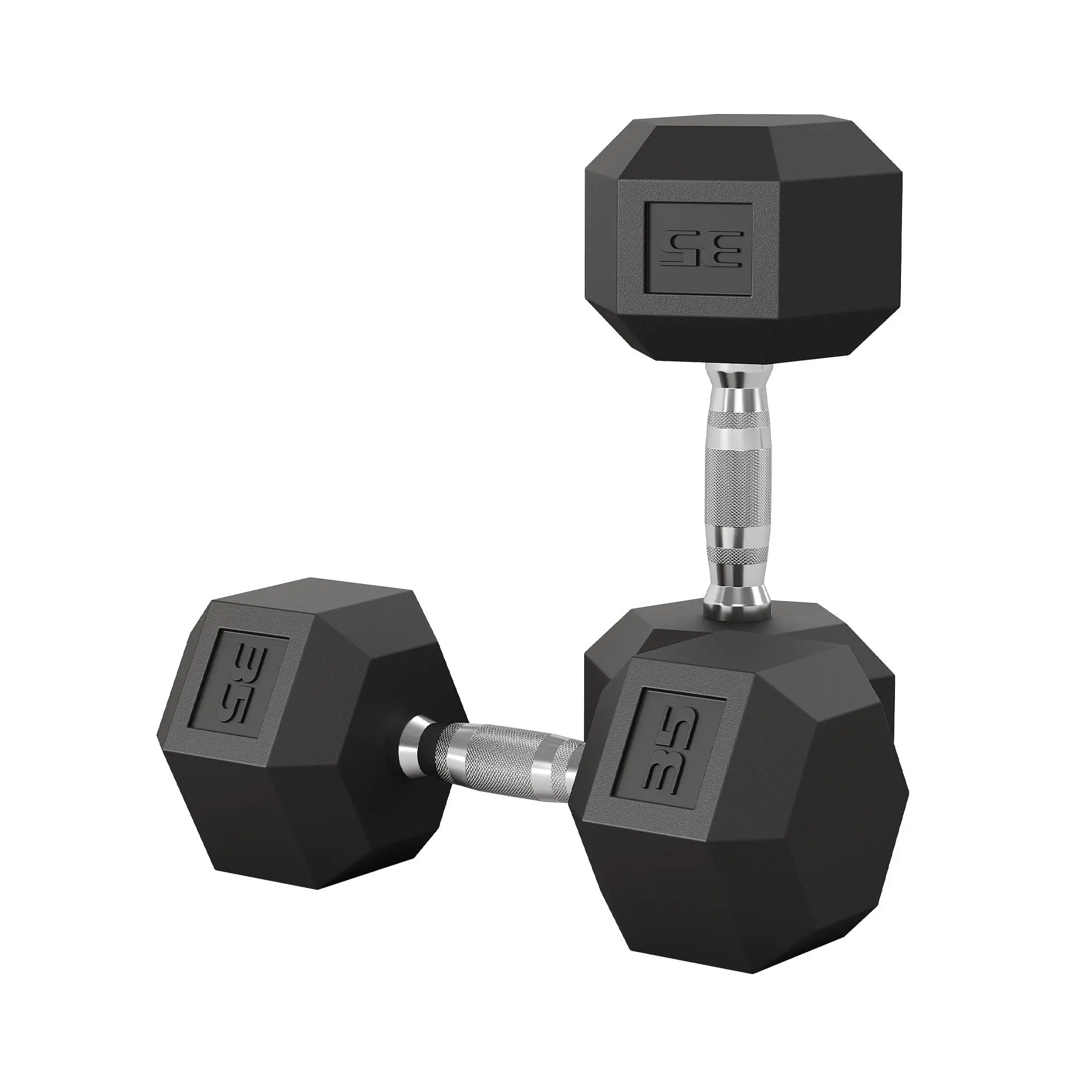 35 LB Dumbbell Set of 2, Anti-Roll Hex Weights with a Rubber Encased Cast Iron Core and Textured Carbon Steel Handles for Home Gym Strength Training, Dumbbells Shoulder Press, Weights Dumbbell Set