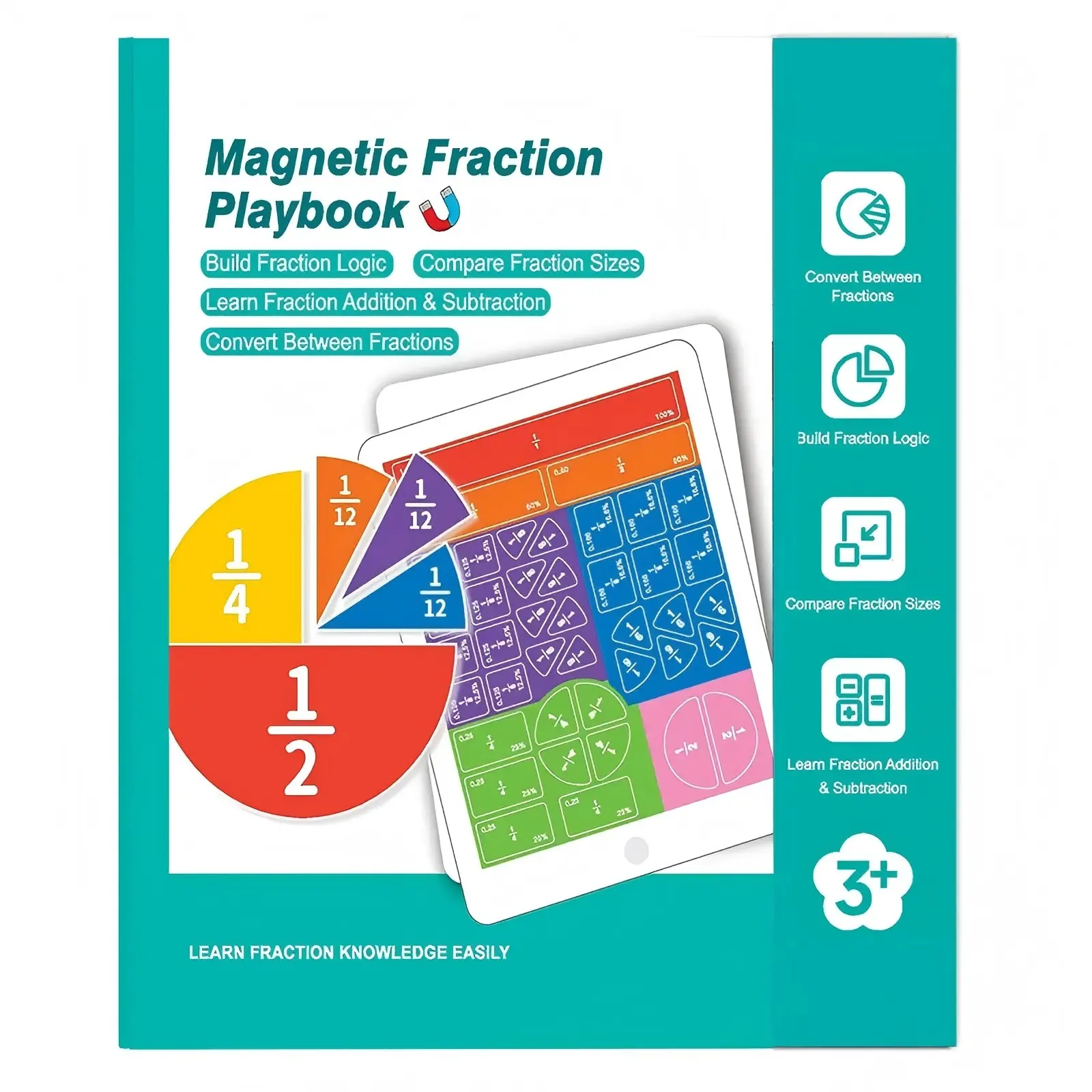 Magnetic Fraction Learning Book Set | Hands-On Math Teaching Tool, Refrigerator Magnet Educational Toy for Kids, Classroom & Homeschool Use