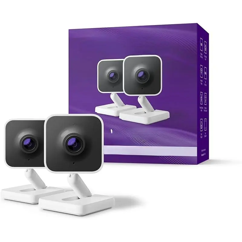 Wired Indoor Home Security Camera 2-Pack - 1080p HD Color Night Vision, Remote Pet Monitor, Motion & Sound Detection, WDR, WiFi 6, Bluetooth, Works with Alexa & Google