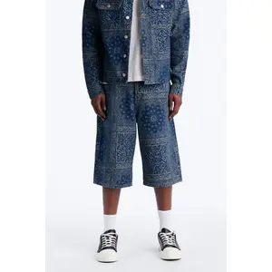 Baggy Street Paisley Denim Short - Dark Wash